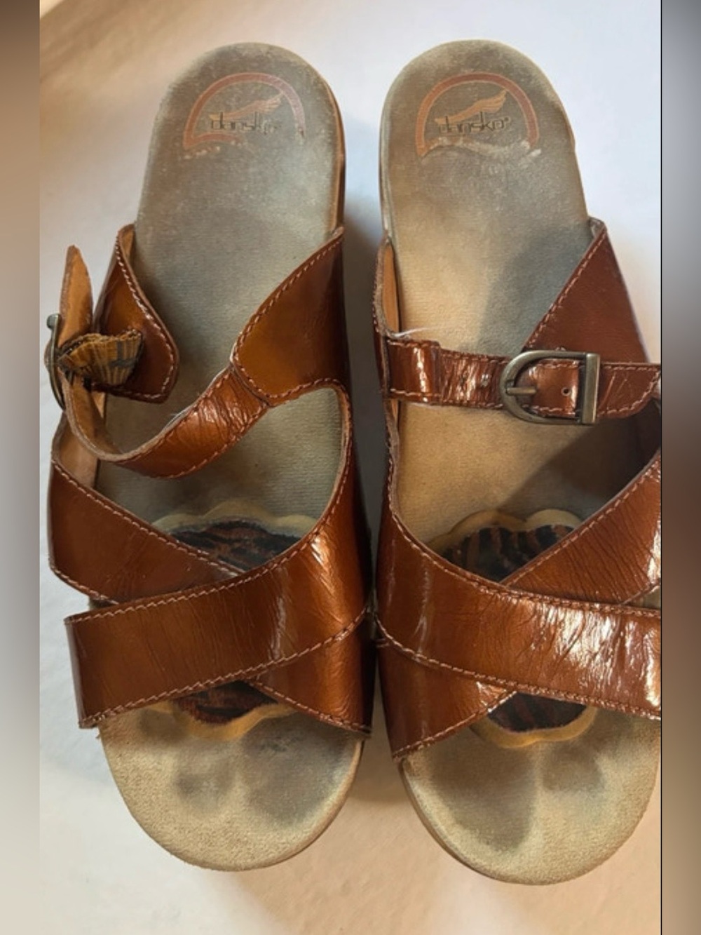 Dansko Women’s 40 Brown Leather Strappy Platform Sandals Buckle Heels